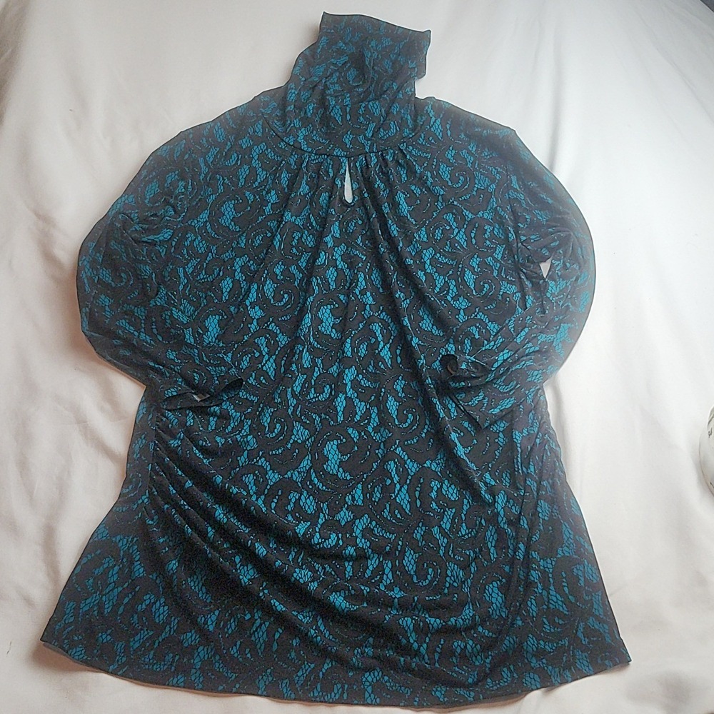 New York and Company Stretch Turtleneck Dress Teal Lace Women's Size Large